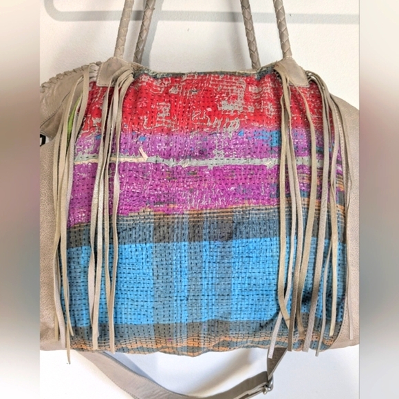 Free People Canyonlands Leather Kantha Bone Bead Large Boho Bag - Picture 14 of 16
